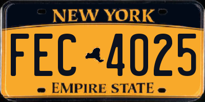 NY license plate FEC4025