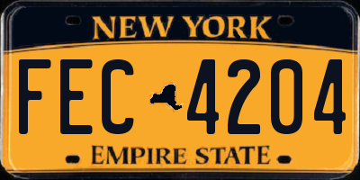 NY license plate FEC4204