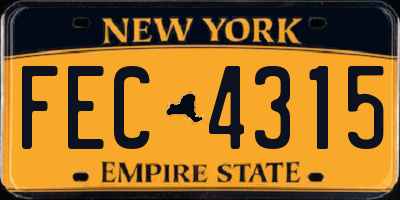 NY license plate FEC4315