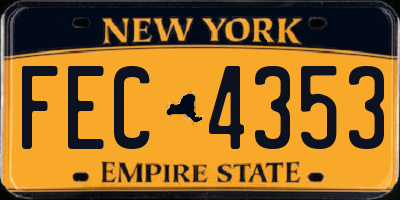 NY license plate FEC4353