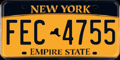 NY license plate FEC4755