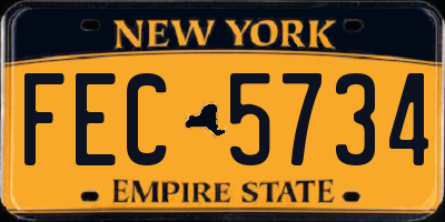 NY license plate FEC5734
