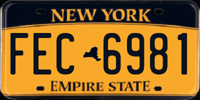 NY license plate FEC6981