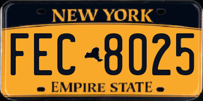 NY license plate FEC8025