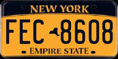 NY license plate FEC8608