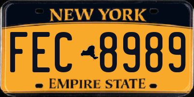 NY license plate FEC8989