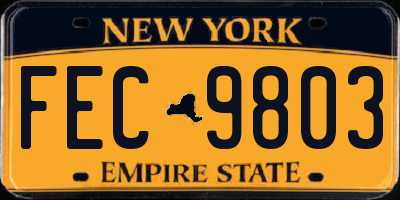 NY license plate FEC9803