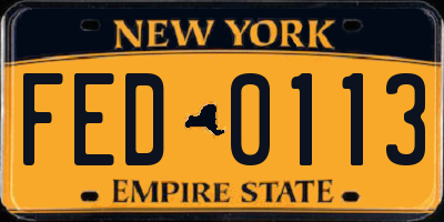 NY license plate FED0113
