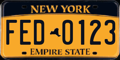 NY license plate FED0123