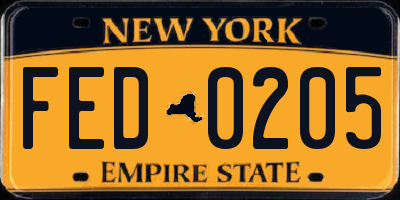 NY license plate FED0205