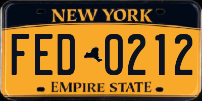 NY license plate FED0212