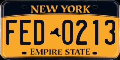 NY license plate FED0213
