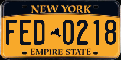 NY license plate FED0218