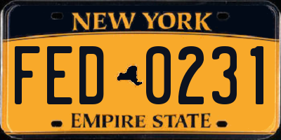 NY license plate FED0231