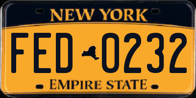 NY license plate FED0232