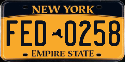 NY license plate FED0258