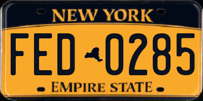 NY license plate FED0285