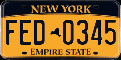NY license plate FED0345