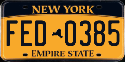 NY license plate FED0385