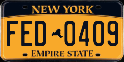 NY license plate FED0409