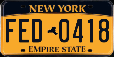 NY license plate FED0418