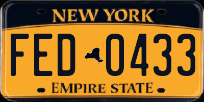 NY license plate FED0433