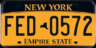 NY license plate FED0572