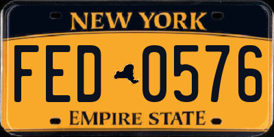 NY license plate FED0576