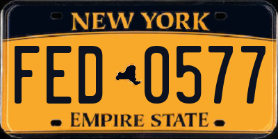 NY license plate FED0577