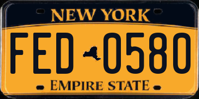 NY license plate FED0580