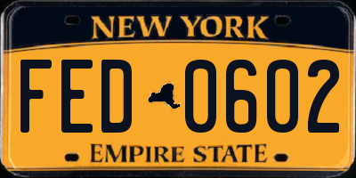 NY license plate FED0602