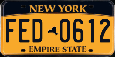 NY license plate FED0612