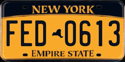 NY license plate FED0613