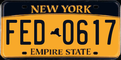 NY license plate FED0617