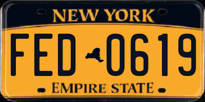 NY license plate FED0619