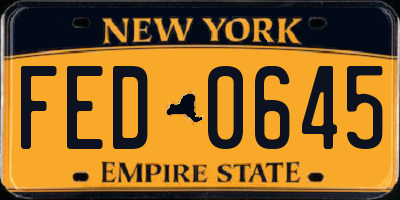 NY license plate FED0645
