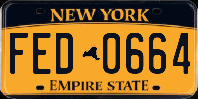 NY license plate FED0664