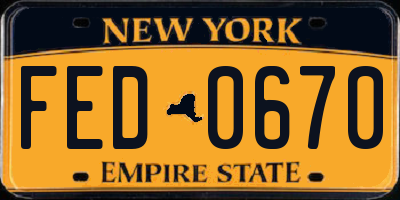 NY license plate FED0670