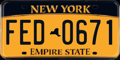NY license plate FED0671