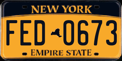 NY license plate FED0673