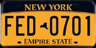 NY license plate FED0701