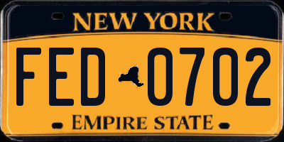 NY license plate FED0702