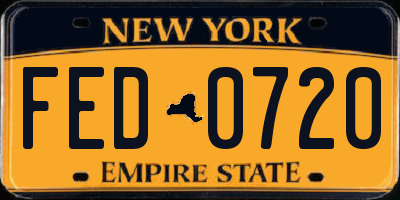 NY license plate FED0720