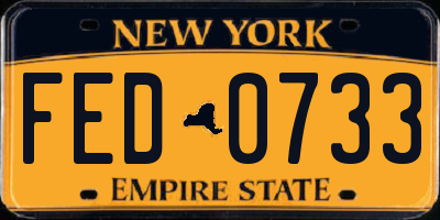 NY license plate FED0733