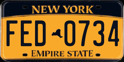 NY license plate FED0734
