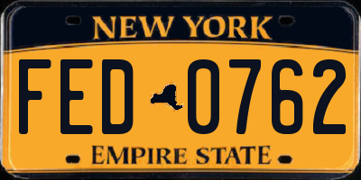 NY license plate FED0762
