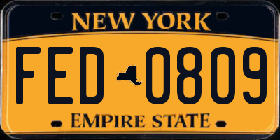 NY license plate FED0809