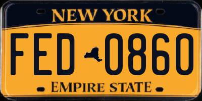 NY license plate FED0860