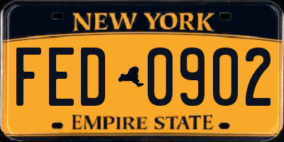 NY license plate FED0902