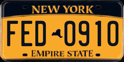 NY license plate FED0910